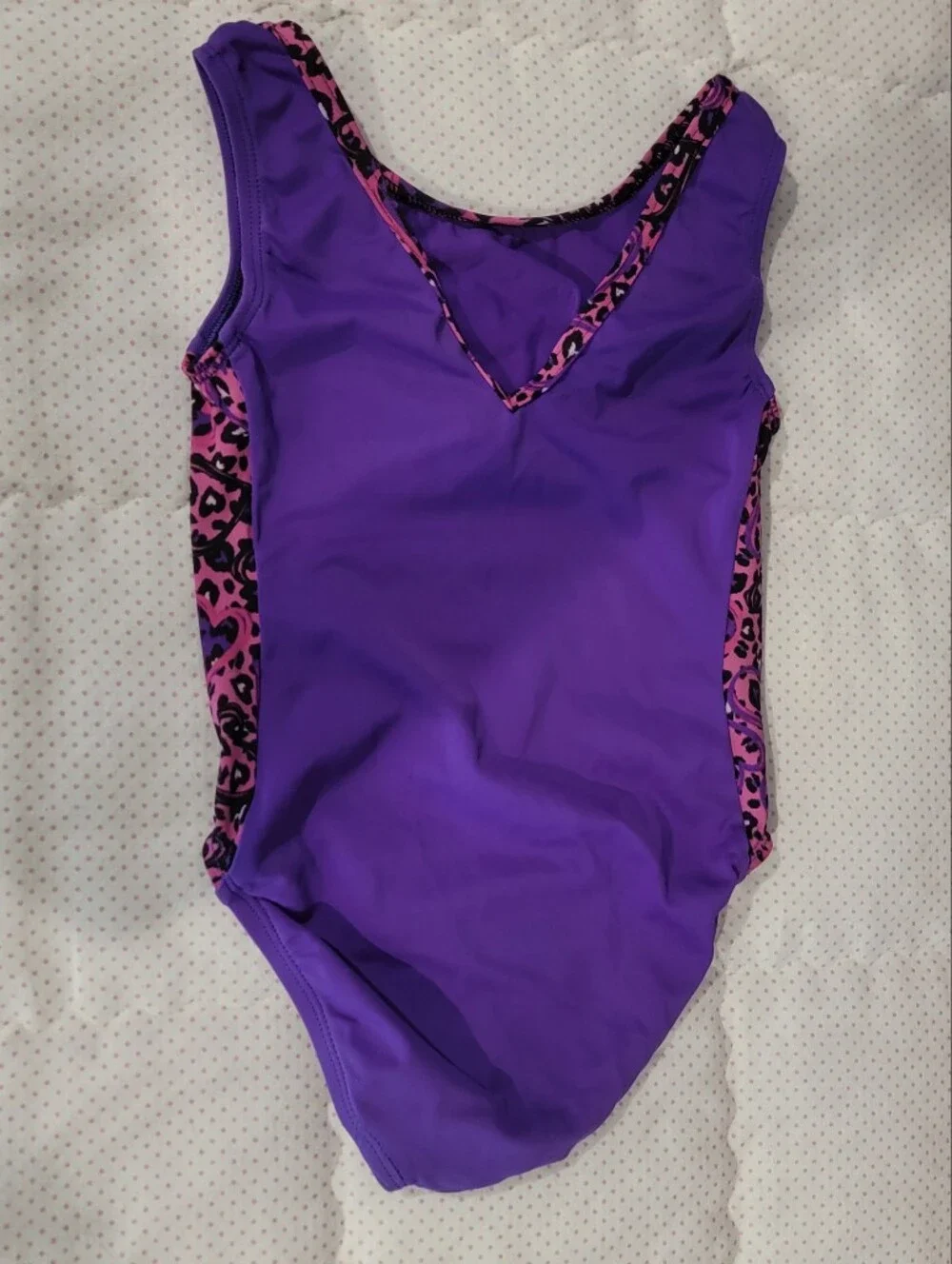 GK Elite Purple Pink Leopard Sequin Gymnastics Leotard Child Medium CM